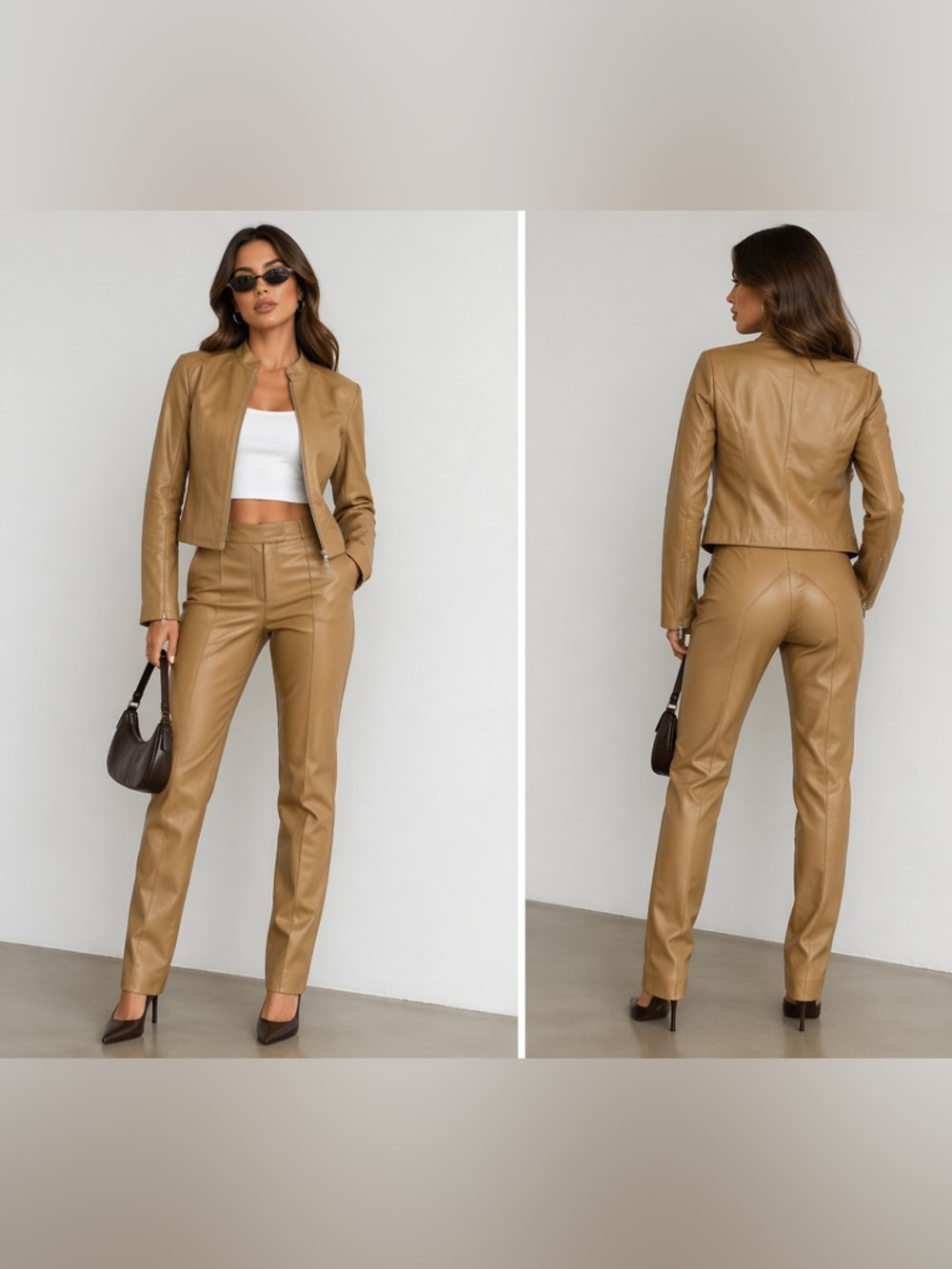 VTG Wilsons Leather Pelle Studio Womens Tan
Two-piece Suit Pants Set Size S/2